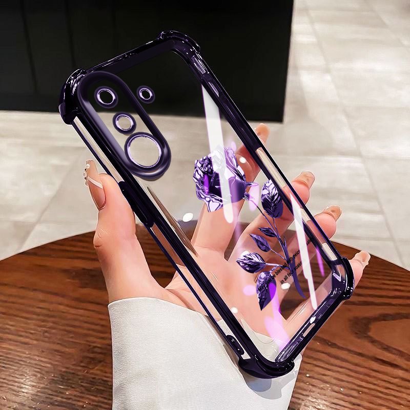 YBD Chống Rơi Bốn Góc Cho Samsung Galaxy A17 A13 A04S A05S F14 A14 A15 A16 4G 5G Ốp Điện Thoại Trong Suốt Hoa Hồng Tối Giản Nâng Cao
