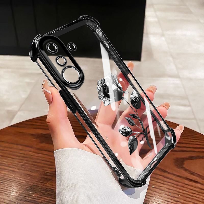 YBD Chống Rơi Bốn Góc Cho Samsung Galaxy A17 A13 A04S A05S F14 A14 A15 A16 4G 5G Ốp Điện Thoại Trong Suốt Hoa Hồng Tối Giản Nâng Cao