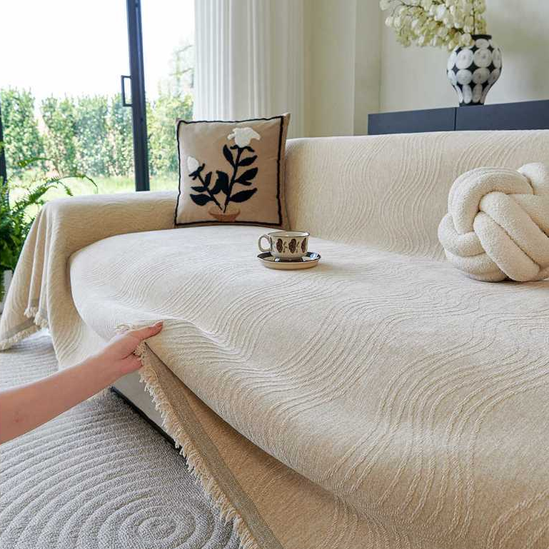 Vỏ Bọc Ghế Sofa Vải Nhung Jacquard Đơn Giản Hiện Đại Màu Trơn, Vỏ Bọc Một Mảnh Chống Trượt Đa Năng Cho Ghế Sofa, Vỏ Bọc Bảo Vệ Động Vật Hình Gợn Sóng Nước Đa Năng