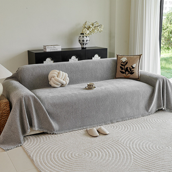 Vỏ Bọc Ghế Sofa Vải Nhung Jacquard Đơn Giản Hiện Đại Màu Trơn, Vỏ Bọc Một Mảnh Chống Trượt Đa Năng Cho Ghế Sofa, Vỏ Bọc Bảo Vệ Động Vật Hình Gợn Sóng Nước Đa Năng
