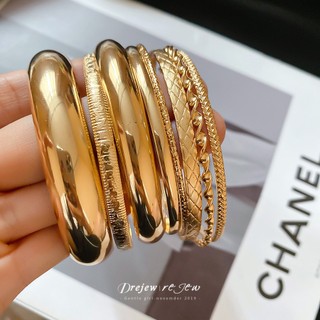DREZEW Vòng tay họa tiết bóng kim loại châu Âu và Mỹ, bộ tám món, thời trang đơn giản cho trang sức nữ