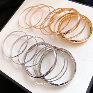 DREZEW Vòng tay họa tiết bóng kim loại châu Âu và Mỹ, bộ tám món, thời trang đơn giản cho trang sức nữ