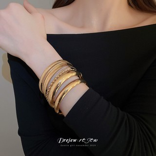 DREZEW Vòng tay họa tiết bóng kim loại châu Âu và Mỹ, bộ tám món, thời trang đơn giản cho trang sức nữ