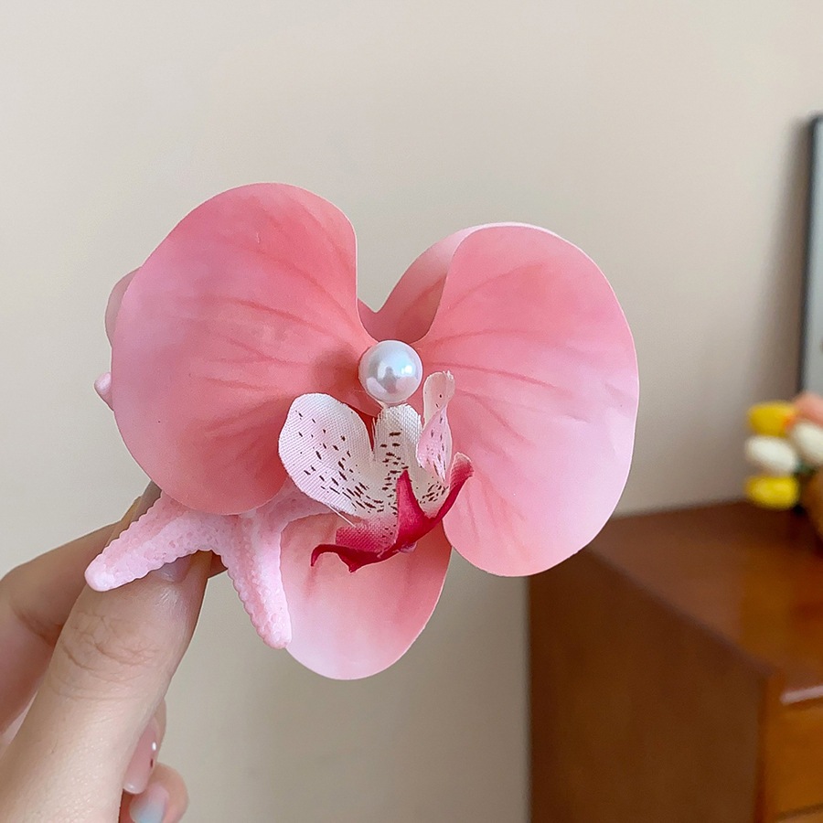 Kẹp tóc acrylic hình sao biển và ngọc trai, thiết kế hoa ngọt ngào, phụ kiện tóc thời trang
