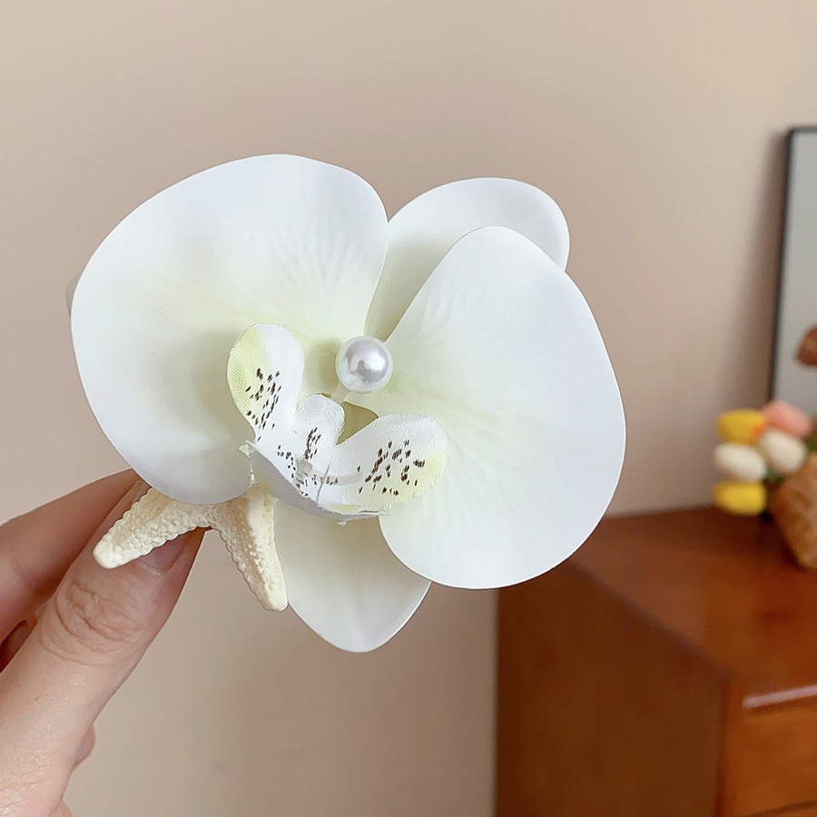 Kẹp tóc acrylic hình sao biển và ngọc trai, thiết kế hoa ngọt ngào, phụ kiện tóc thời trang