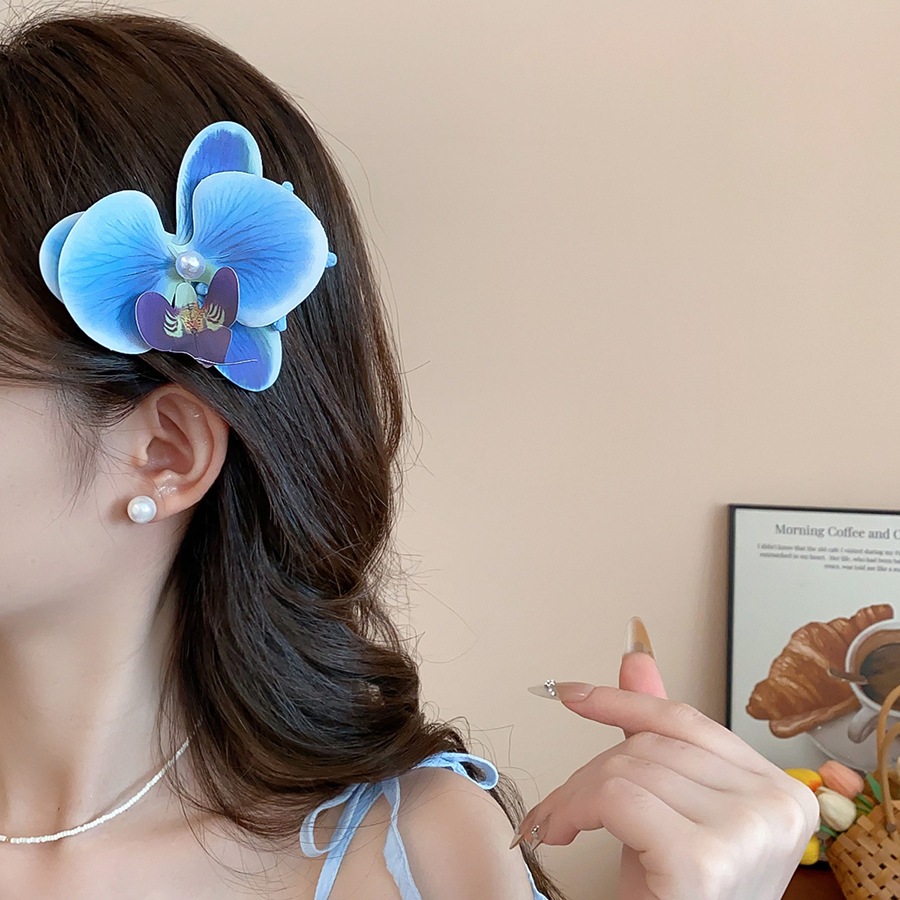 Kẹp tóc acrylic hình sao biển và ngọc trai, thiết kế hoa ngọt ngào, phụ kiện tóc thời trang