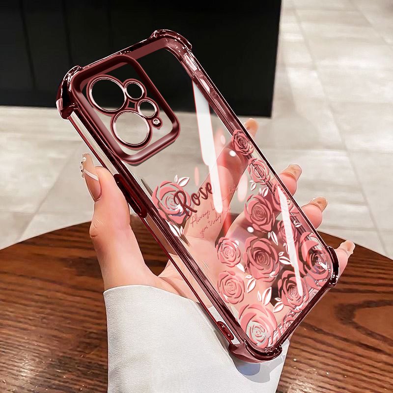 YBD Chống Rơi Bốn Góc Cho Redmi 12 4G 5G Note 12R Note 12 Pro Xiaomi POCO X5 POCO M6 Pro Ốp Điện Thoại Trong Suốt Phong Cách Tranh Sơn Dầu Hoa (Có Bảo Vệ Ống Kính)