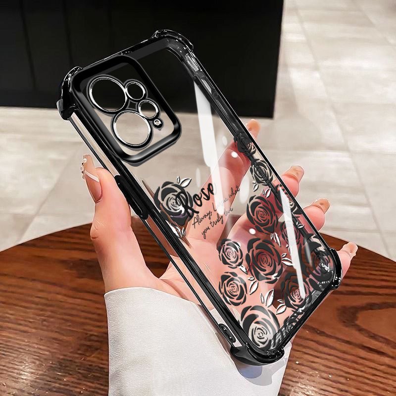 YBD Chống Rơi Bốn Góc Cho Redmi 12 4G 5G Note 12R Note 12 Pro Xiaomi POCO X5 POCO M6 Pro Ốp Điện Thoại Trong Suốt Phong Cách Tranh Sơn Dầu Hoa (Có Bảo Vệ Ống Kính)
