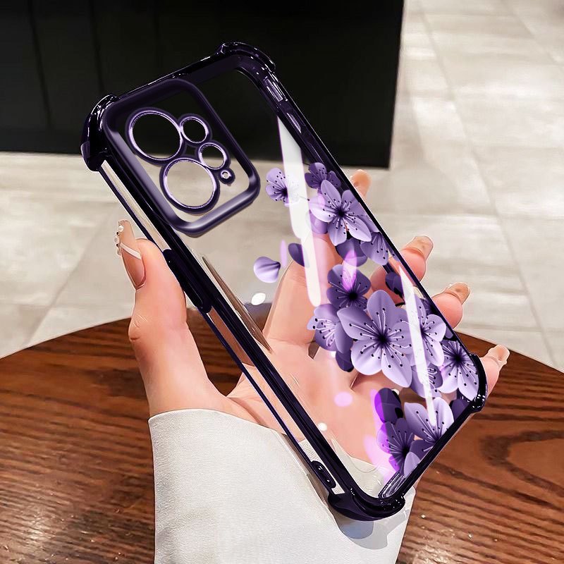 YBD Chống Rơi Bốn Góc Cho Redmi 12 4G 5G Note 12R Note 12 Pro Xiaomi POCO X5 POCO M6 Pro Ốp Điện Thoại Trong Suốt Phong Cách Tranh Sơn Dầu Hoa (Có Bảo Vệ Ống Kính)