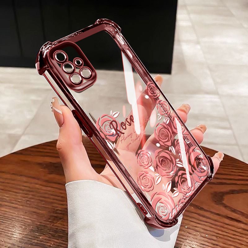 YBD Chống Rơi Bốn Góc Cho Samsung Galaxy A50 A50S A30S A51 A515F 4G A03S A02S M02S F02S A025 Ốp Điện Thoại Trong Suốt Phong Cách Tranh Sơn Dầu Hoa (Có Bảo Vệ Ống Kính)