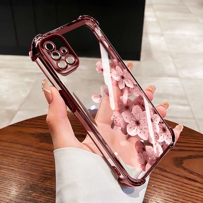 YBD Chống Rơi Bốn Góc Cho Samsung Galaxy A50 A50S A30S A51 A515F 4G A03S A02S M02S F02S A025 Ốp Điện Thoại Trong Suốt Phong Cách Tranh Sơn Dầu Hoa (Có Bảo Vệ Ống Kính)