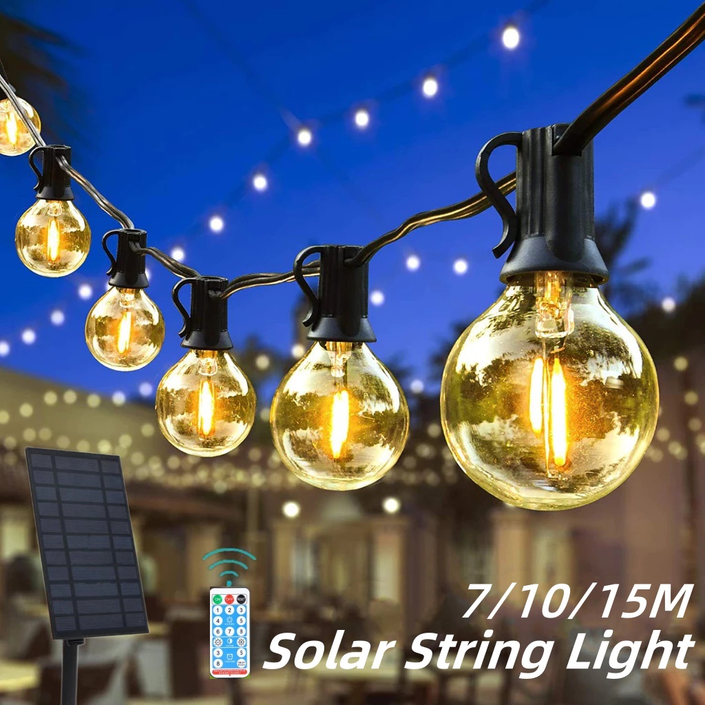 [FreeBulb] Đèn dây năng lượng mặt trời chống nước IP65 LED Lampu Đèn cổ tích ngoài trời 15M / 10M / 7M G40 Bóng đèn sân vườn Giáng sinh Tiệc trang trí đám cưới