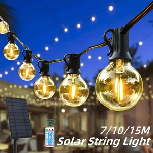 Đèn dây năng lượng mặt trời chống nước IP65 LED Lampu Đèn cổ tích ngoài trời 15M / 10M / 7M G40 Bóng đèn sân vườn Giáng sinh Tiệc trang trí đám cưới