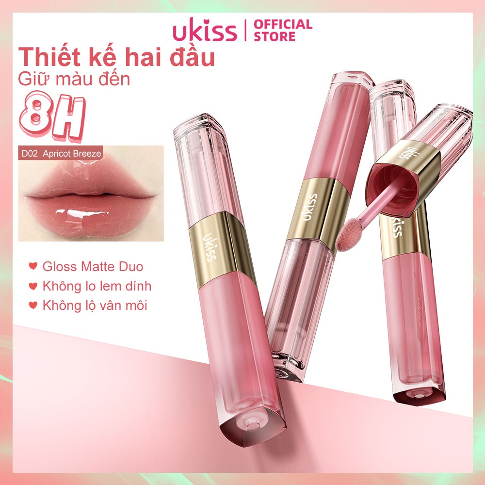 Ukiss Son 2 Đầu hai đầu sương mù gương hai màu son bóng phun sương Matte không dính cup (2g + 2g)