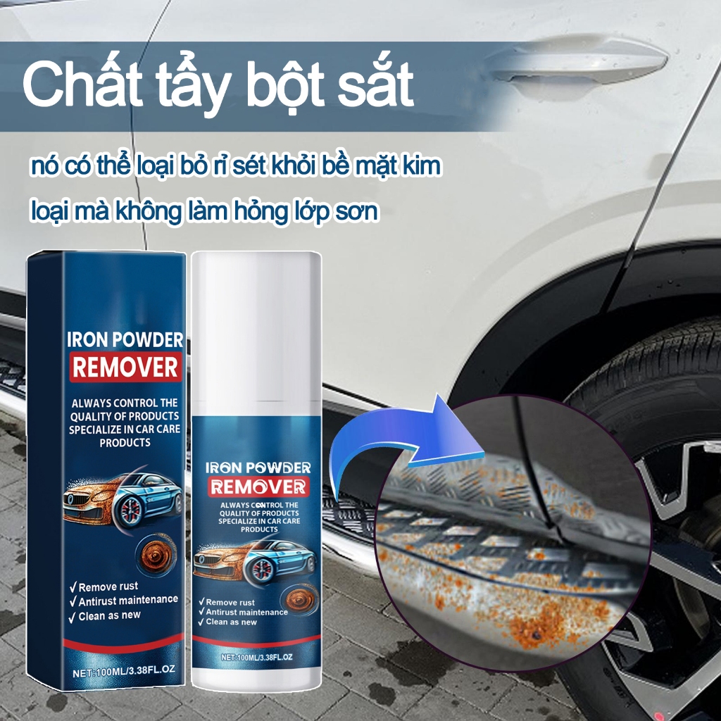 Tẩy rỉ sét cho ô tô Loại bỏ vết bẩn vết bẩn 3,38oz Sơn đa năng Làm sạch vết bẩn Chất tẩy rửa bột sắt tác dụng nhanh pomervn