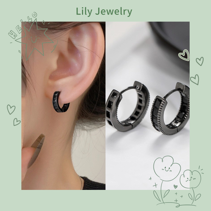 Bông Tai Zircon Đen Sáng Tạo Nam Nữ Thời Trang Cao Cấp Retro