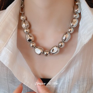 Vòng cổ mặt đá kim loại châu Âu và Mỹ đính cườm tròn, phong cách lạnh lùng dành cho nữ