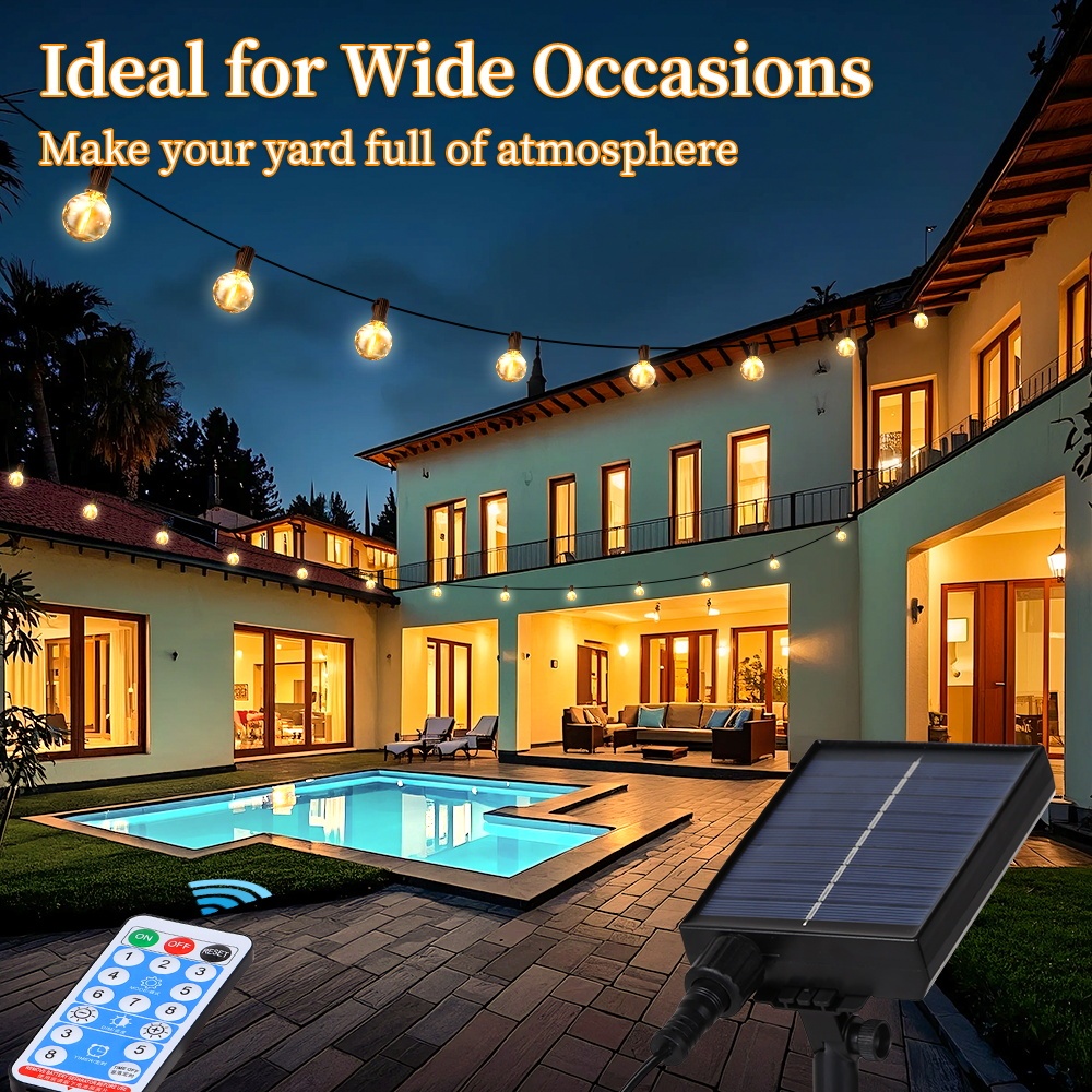 [FreeBulb] Đèn dây năng lượng mặt trời chống nước IP65 LED Lampu Đèn cổ tích ngoài trời 15M / 10M / 7M G40 Bóng đèn sân vườn Giáng sinh Tiệc trang trí đám cưới