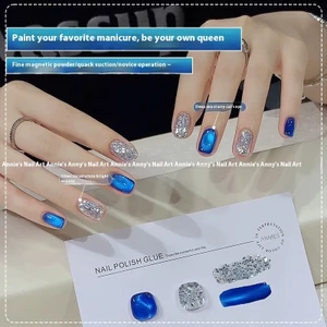 ANNIES Sơn móng tay đính cườm mắt mèo màu xanh đậm, cần chiếu sáng, sơn móng tay kết hợp Phong cách mới