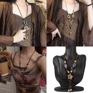 HFTOY Vintage Phong Cách Bohemian Gốm Đính Hạt Dệt Vòng Cổ Dành Cho Nữ Cô Gái Phong Cách Dân Tộc Vòng Cổ Dài Phụ Kiện Trang Sức Quà Tặng ~