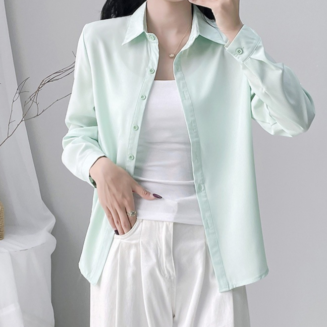6 màu s-5xl Xanh Mới Trắng Áo Sơ Mi Nữ Tay Dài Đáy Mỏng Phù Hợp Với Chuyên Nghiệp