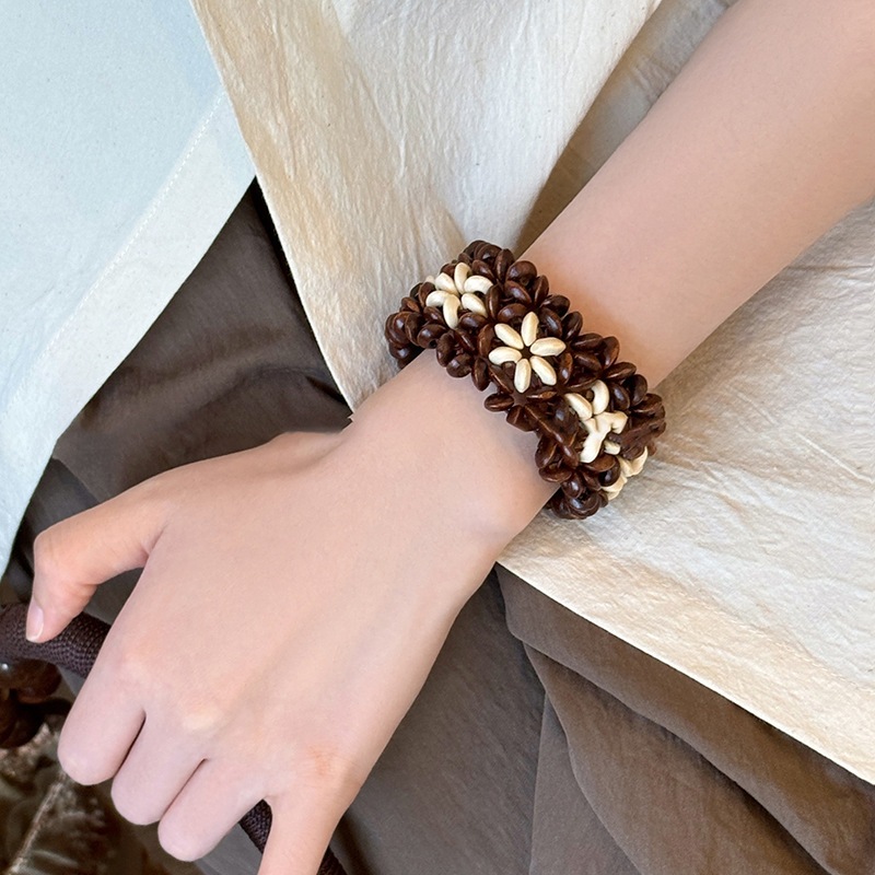 Vòng tay đàn hồi cườm gỗ vỏ dừa tròn, phong cách dân tộc cổ điển, phù hợp nữ