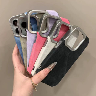 Retro Denim Vải Mạ Bạc Ống Kính Ốp Lưng Điện Thoại iPhone 16Promax 16Pro 15Promax 12 13 14 Pro Max 17Promax 17Pro Chống Sốc Nam Nữ Vỏ Di Động
