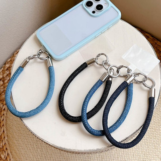 Sang Trọng Denim Xanh Jean Vải Đa Năng Vỏ Điện Thoại Dây Đeo Cổ Tay Dây Treo Dây Thời Trang Di Động Ngắn Dây Chống Mất Dây