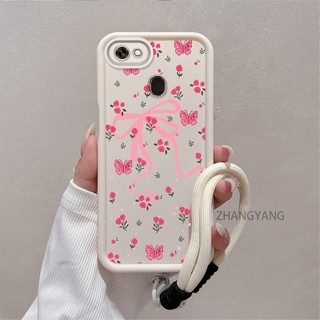 Ốp Lưng Cho OPPO F7 F5 Thẩm Mỹ Thiết Kế Mới Họa Tiết Hoa Và Bướm Silicon TPU Điện Thoại Chống Sốc Dây Buộc Miễn Phí