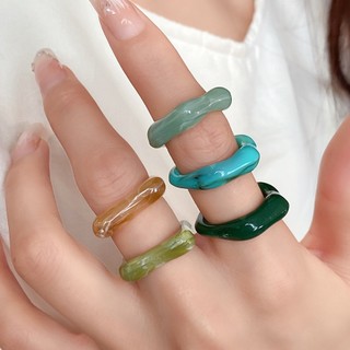 Bộ 5 Nhẫn Acrylic Nữ Phong Cách Retro