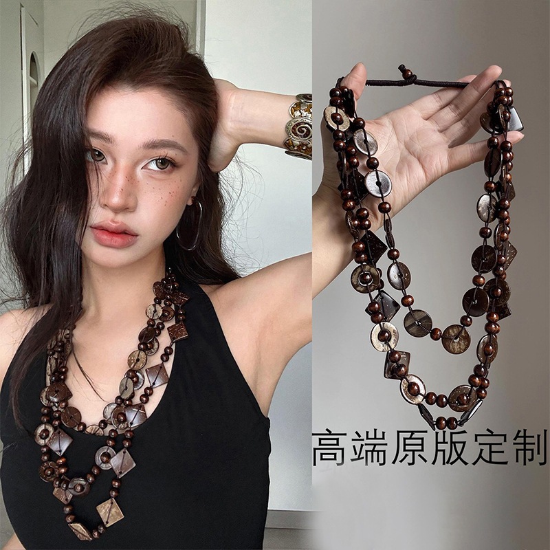 Vòng cổ từ vỏ dừa phong cách dân tộc truyền thống, thiết kế độc đáo, phụ kiện thời trang cao cấp dành cho nữ