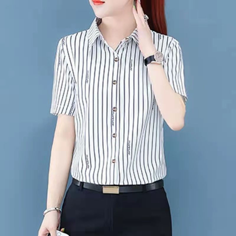 Áo Sơ Mi Chiffon Kẻ Sọc Trắng Đen Thời Trang Cho Nữ