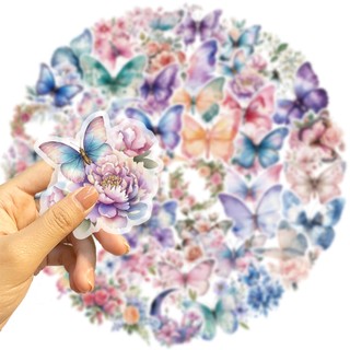 Bộ 50 PET Trong Suốt Bướm Dán Hoa DIY Đảng Hành Lý Trang Trí Dán