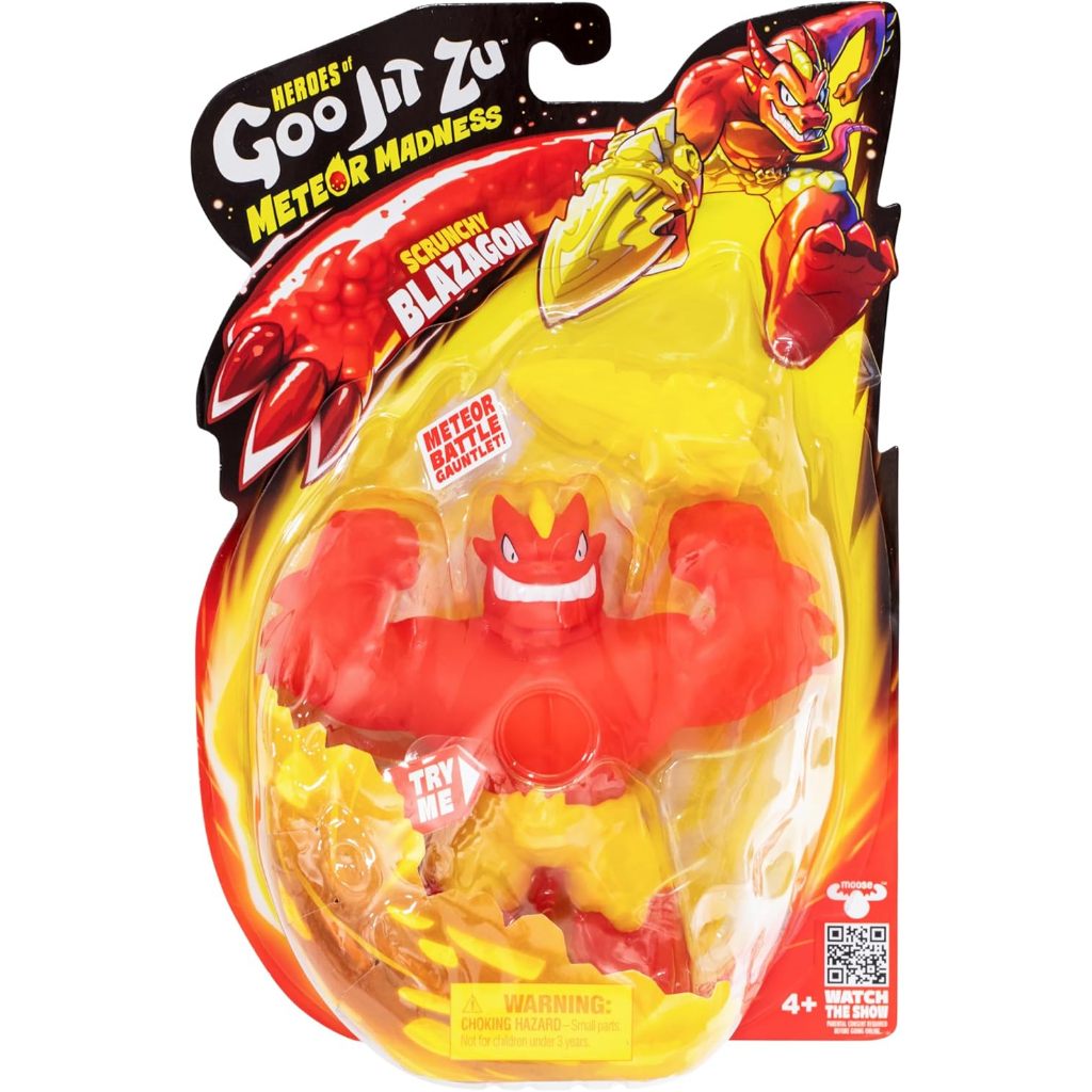 Heroes of Goo Jit Zu Meteor Madness, Nhân vật hành động Blazagon co giãn, với Găng tay chiến đấu & chiết rót Goo độc đáo, Đồ chơi giác quan co giãn lên tới 3 lần Kích thước của nó