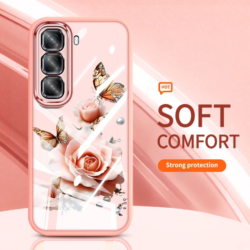 YBD Trong Suốt Ốp Lưng Điện Thoại Infinix HOT 60i Hot 70 60 Pro Plus X6895 X6726 X6728B X6885 X6886 Hoa Mơ Mộng Bướm Hoa Hồng Silicon Mềm Thời Trang