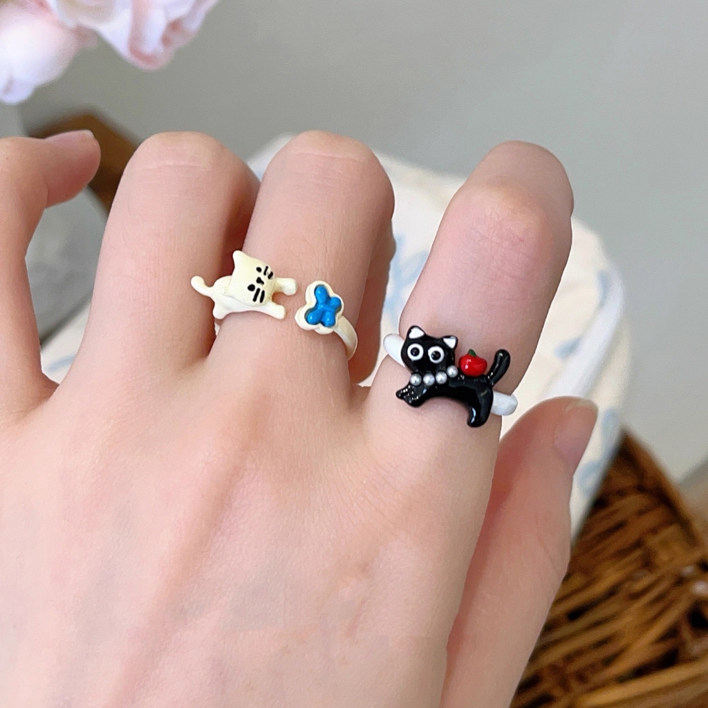 Nhẫn nữ hình mèo con điều chỉnh được, quà tặng xinh xắn cho học sinh