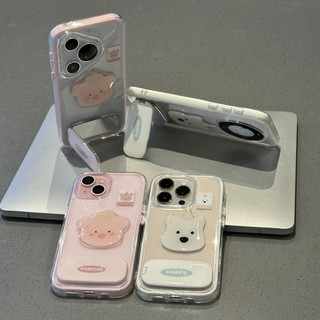 Hoạt Hình Dễ Thương Chó Con Heo Hồng Gương Đứng Giá Đỡ Ốp Lưng Điện Thoại iPhone 16 Pro Max 15Promax 12 13 14 Pro Max 15Plus 17Promax Chống Sốc Trong Suốt Acrylic Di Động