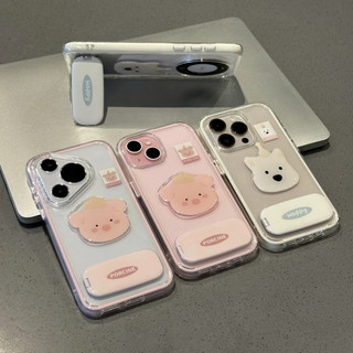 Hoạt Hình Dễ Thương Chó Con Heo Hồng Gương Đứng Giá Đỡ Ốp Lưng Điện Thoại iPhone 16 Pro Max 15Promax 12 13 14 Pro Max 15Plus 17Promax Chống Sốc Trong Suốt Acrylic Di Động