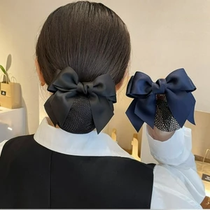 Sản phẩm bun tóc lưới nơ kẹp dành cho phụ nữ, phụ kiện tóc cao cấp với thiết kế hoa văn đẹp mắt