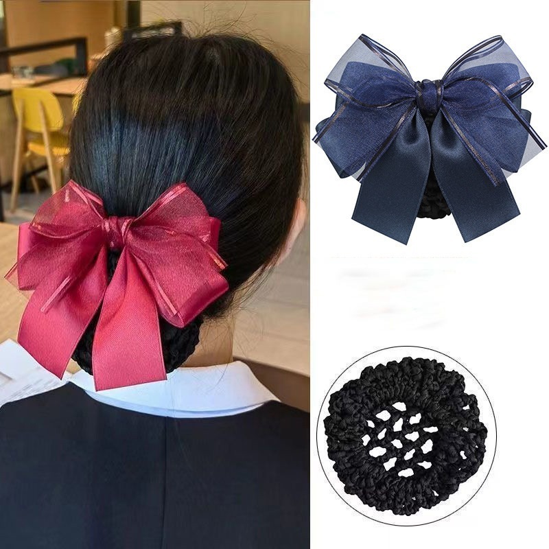 Nơ tóc lưới kẹp thời trang thanh lịch, phù hợp cho bun và snood, phụ kiện tóc nhẹ nhàng dành cho nữ