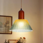 Đèn chùm trần thủy tinh thẩm mỹ hậu hiện đại có đầu đèn bằng gỗ, đèn mặt dây chuyền ăn uống Led cổ điển, cho quầy Bar, nhà hàng Lẩu trang trí thương mại — ảnh 2