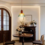 Đèn chùm trần thủy tinh thẩm mỹ hậu hiện đại có đầu đèn bằng gỗ, đèn mặt dây chuyền ăn uống Led cổ điển, cho quầy Bar, nhà hàng Lẩu trang trí thương mại — ảnh 3