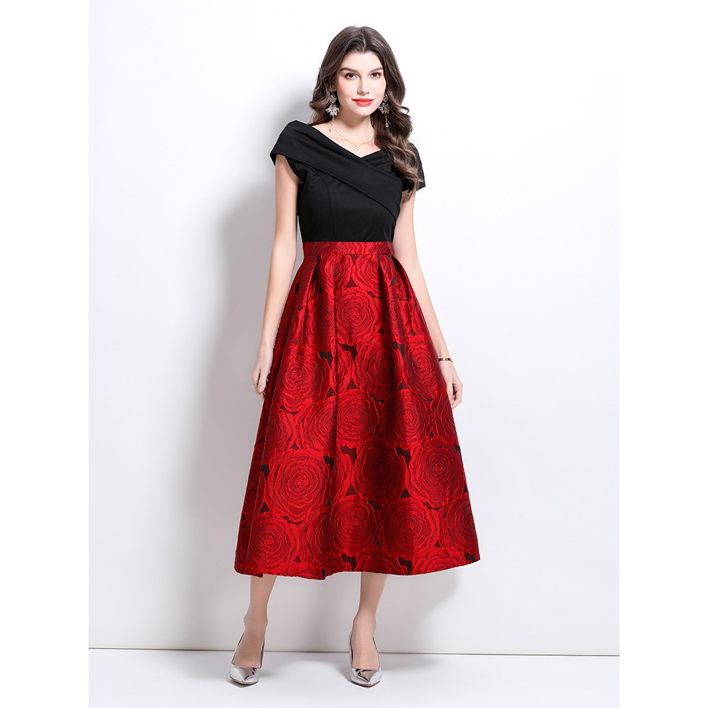 Retro Bong Bóng Nổi Sợi Nhuộm Màu Xanh Hoa Hồng Lớn Vải Jacquard Đầm Nữ DIY Vải Trang Trí 1 Mét TJ9262