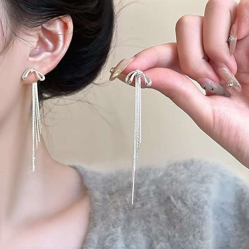 Thời Trang Hàn Quốc - Nơ Viền Bông Tai Nữ Bạc Tinh Tế, Phù Hợp Làm Quà Tặng Sinh Nhật