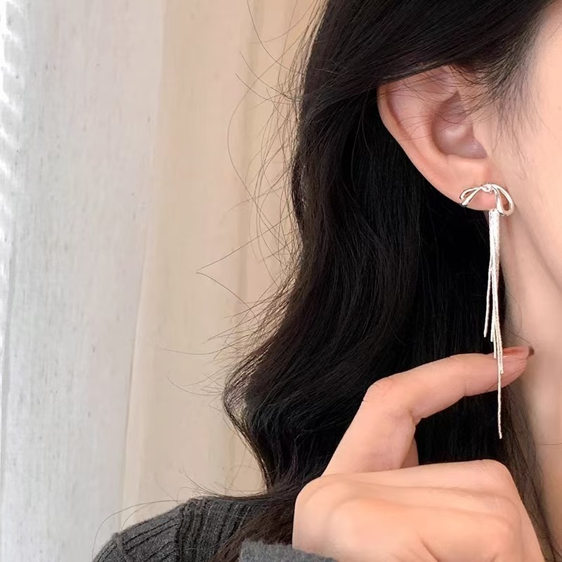 Thời Trang Hàn Quốc - Nơ Viền Bông Tai Nữ Bạc Tinh Tế, Phù Hợp Làm Quà Tặng Sinh Nhật