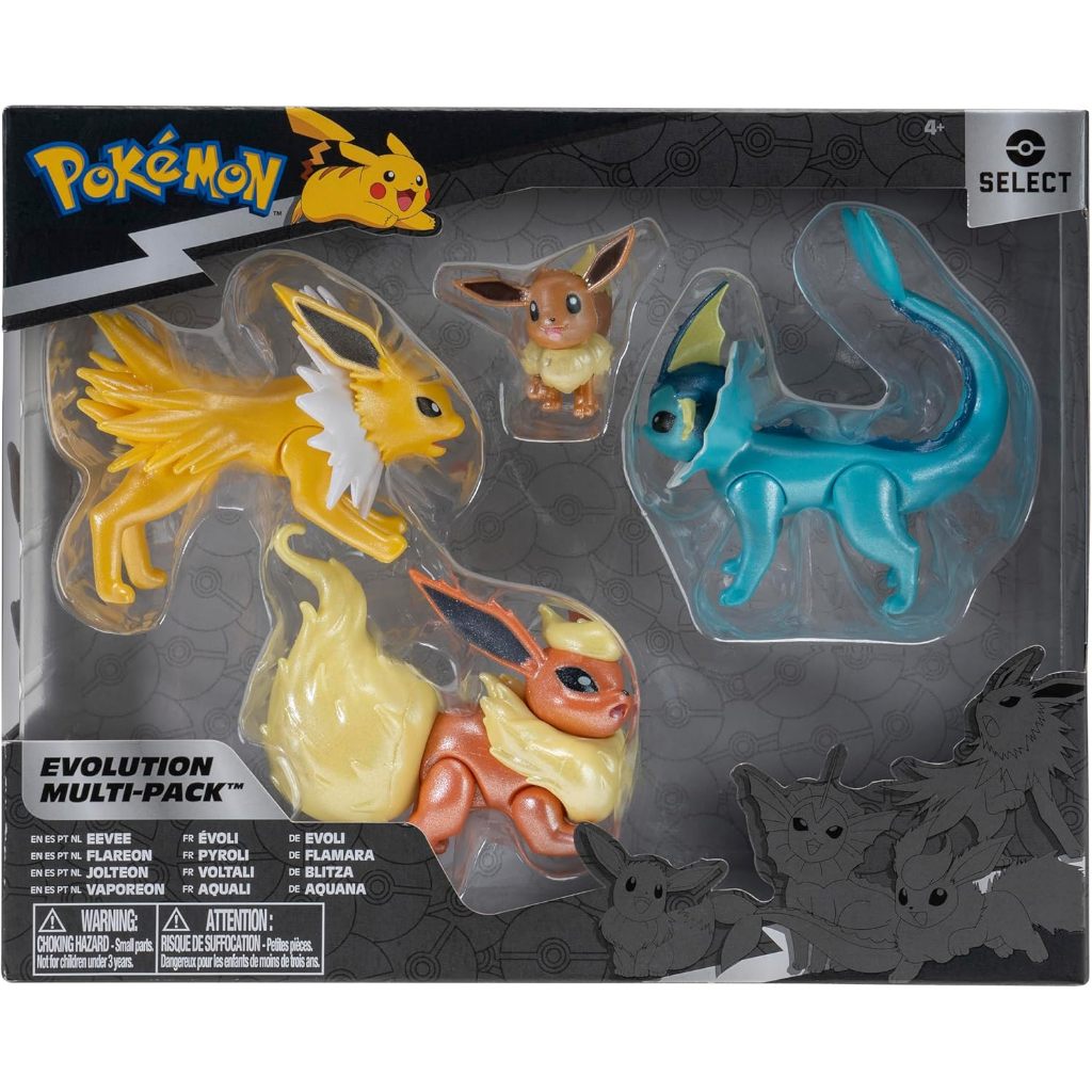 Pokemon Select Eevee Evolution Pack - Tính năng 2 inch Eevee Plus 3 inch Jolteon, Vaporeon và Flareon Battle Figures