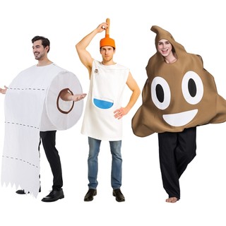 Nam Ngộ nghĩnh Bồn Cầu Bát Trang Phục Halloween Cặp Đôi Poop & Khổng Lồ Khăn Giấy Vệ Sinh Hóa Trang Sân Khấu Tiệc Linh Vật Hilarious