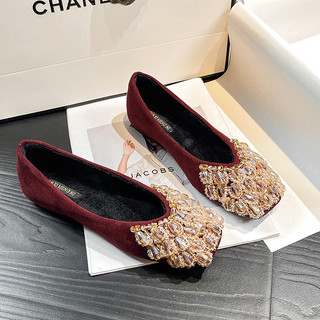 Giày đế mềm miệng nông bằng kim cương giả vuông