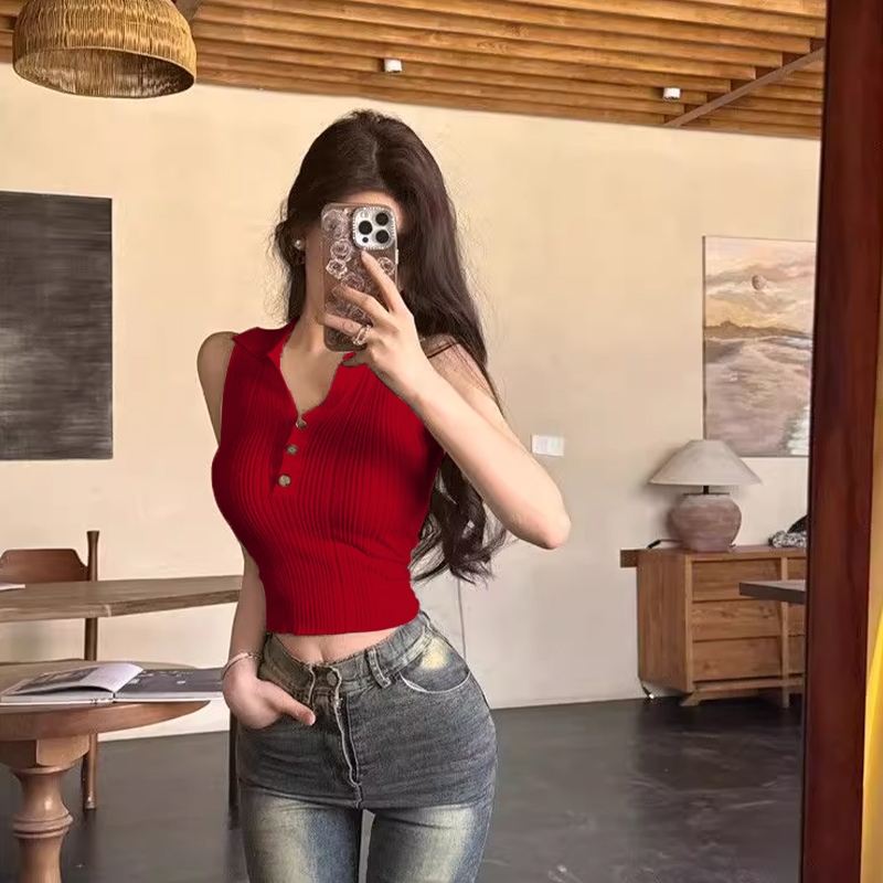 Marbit Thời Trang Thường Ngày Màu Trơn Gợi Cảm Đi Lại Nút Ngọt Ngào Ve Áo Vest Nữ Mới