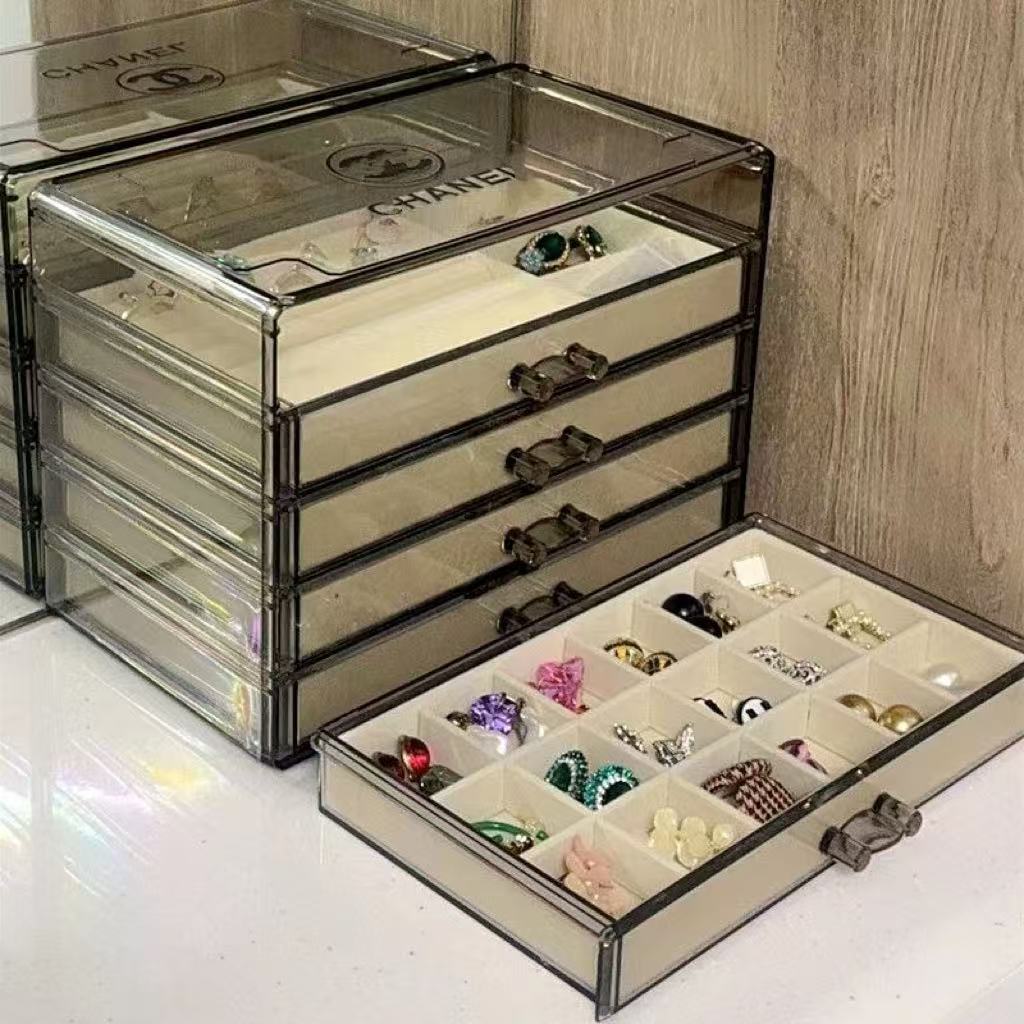 Hộp đựng trang sức nhiều lớp trong suốt Hộp đựng trang sức nhiều lớp chống oxy hóa Acrylic Hộp đựng nhẫn loại ngăn kéo Vòng cổ chống bụi Bông tai Hộp trưng bày phân loại Hộp sắp xếp